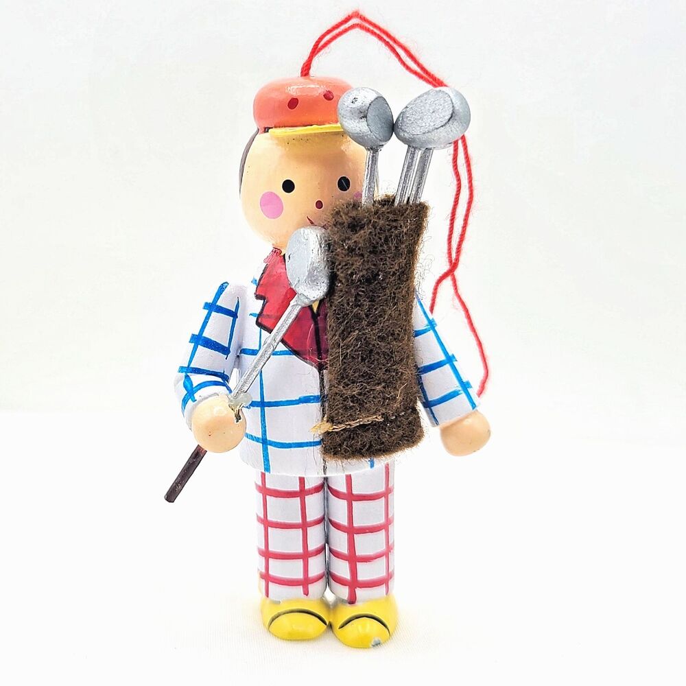 Vintage 1980s Midwest Importers Wood Golfer Ornament – Hand Painted 3.5"